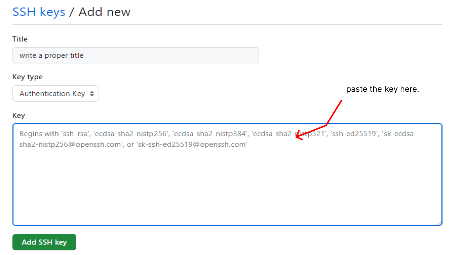 set SSH key on github step2